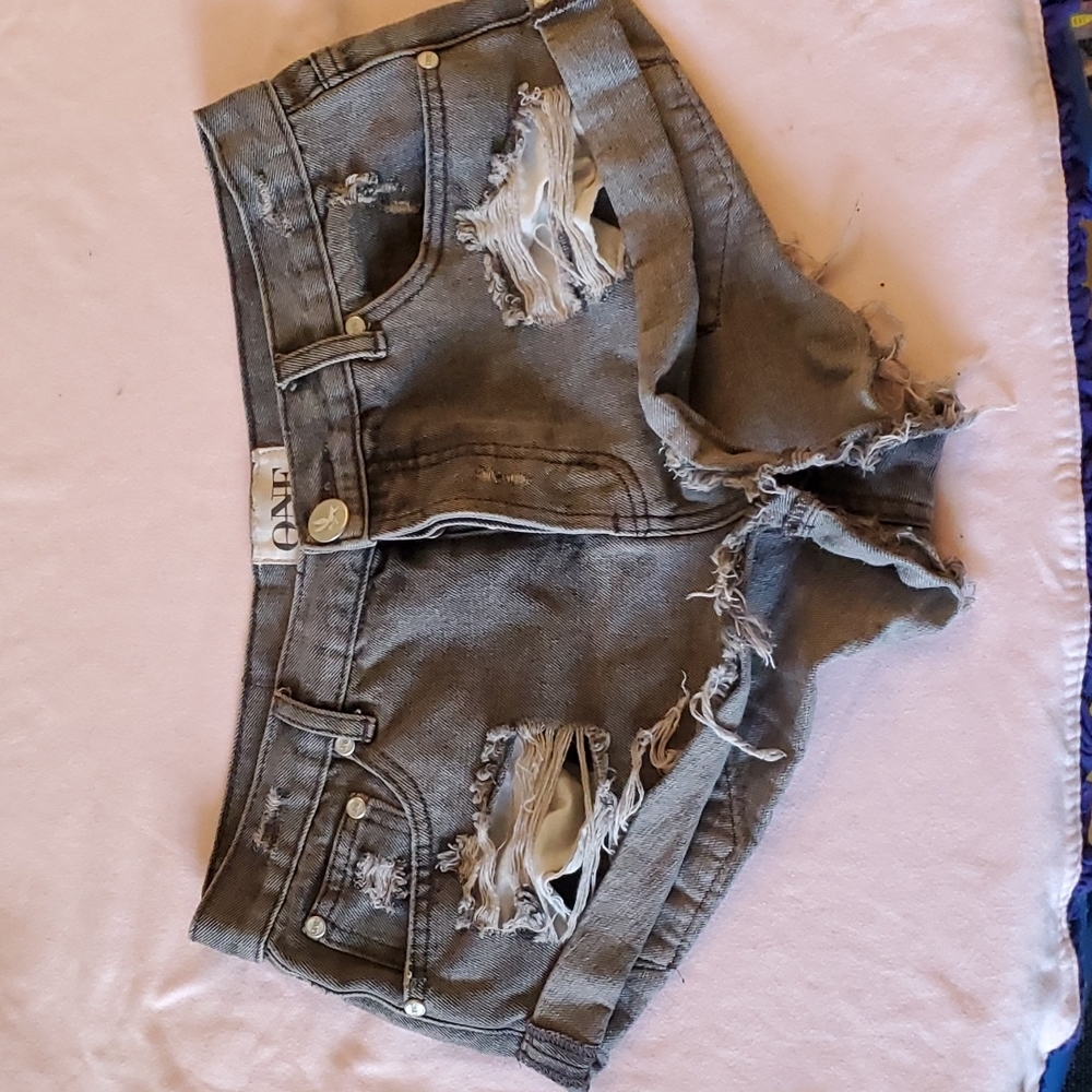 One Teaspoon Distressed Gray Denim Cutoff Shorts